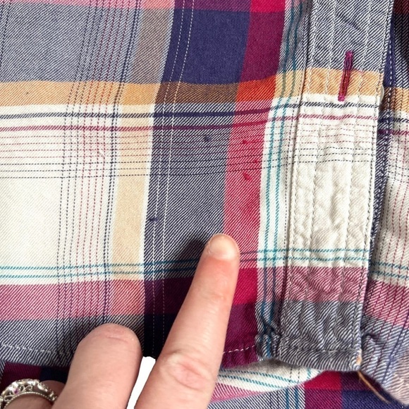 Eddie Bauer Rustic Plaid Pink Purple Orange Cozy Plaid Flannel Shirt Size Medium - Picture 9 of 13